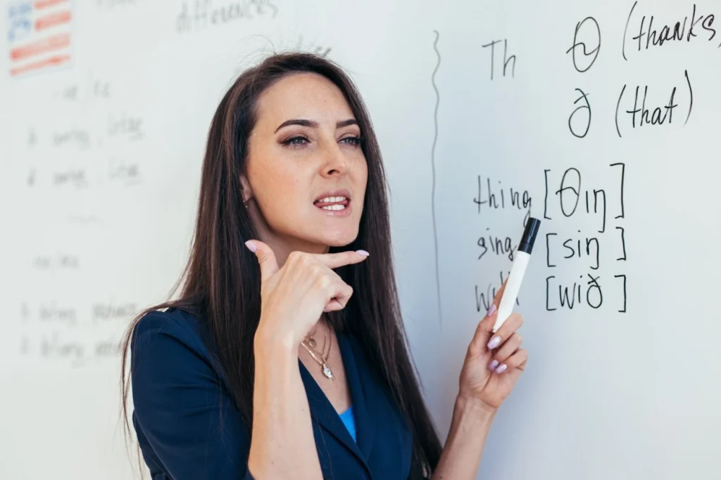 Support worker teaching pronunciation